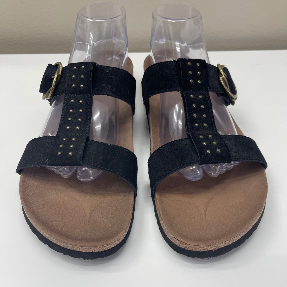 Skechers Sandals 10 Arch Fit Granola Sun-Days Black Suede Studded Slide 163351 - Picture 2 of 9